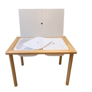 Toddler Montessori Wooden Sensory Play Table With 2 Large Bins With Lids
